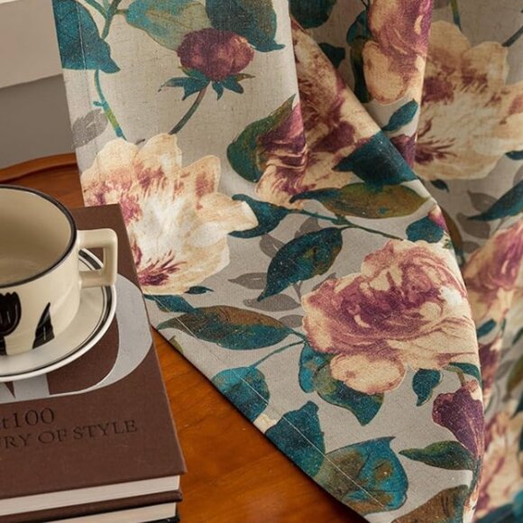 Roses Pink Vintage Floral Curtains - Picture 5 of 5